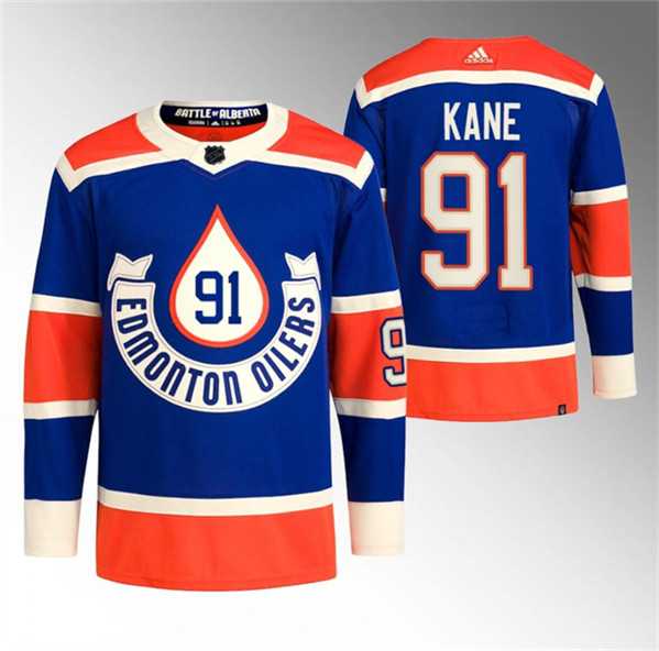Mens Edmonton Oilers #91 Evander Kane 2023 Royal Heritage Classic Primegreen Stitched Jersey Dzhi